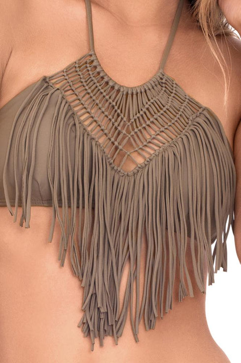 Luli Fama Heart Of A Hippie Weave Fringed Halter Top